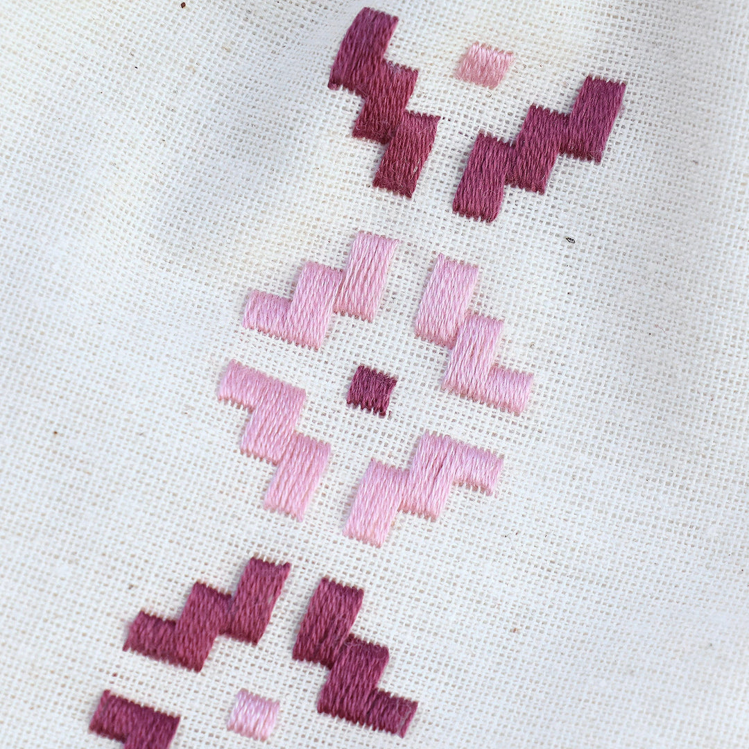 Set of 2 Embroidered Cotton Pouches from Armenia - Rose
