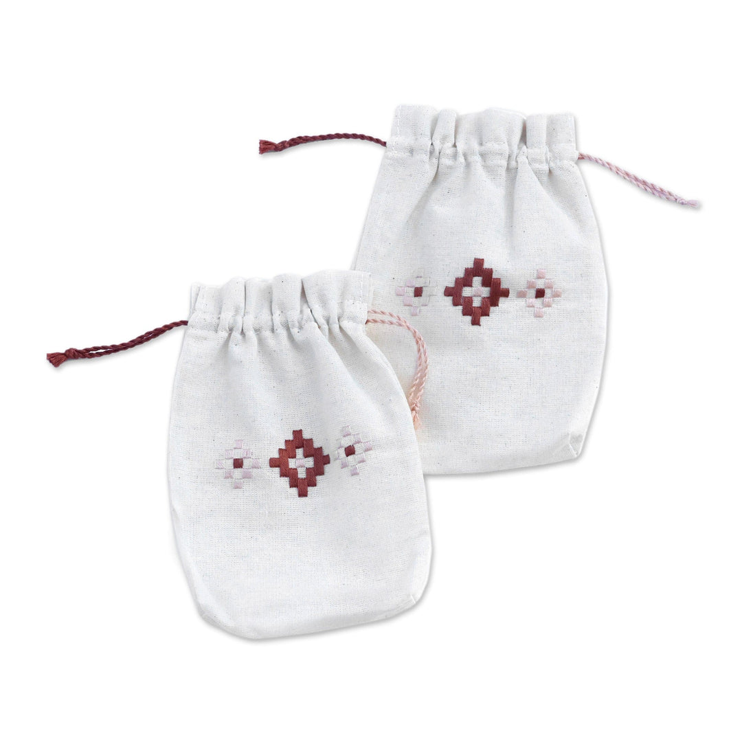 Set of 2 Embroidered Cotton Pouches from Armenia - Latte