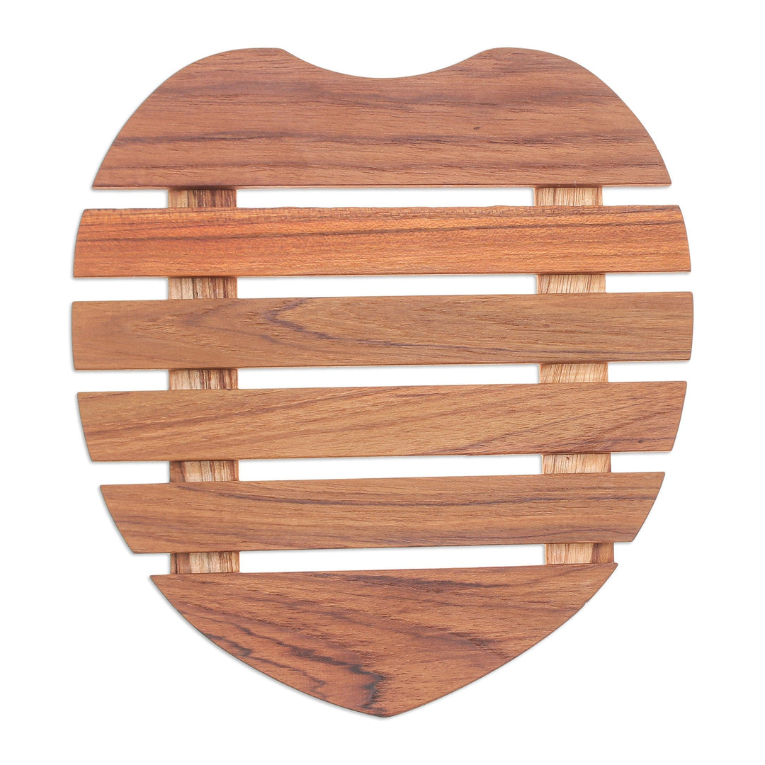 Heart-Shaped Teak Wood Pot Stand Handcrafted in Thailand - Romantic Banquet