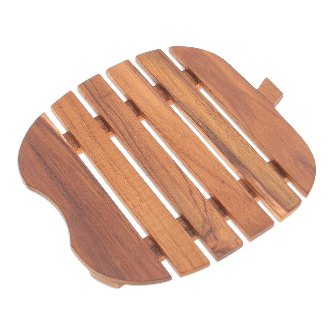 Apple-Shaped Teak Wood Pot Stand Handcrafted in Thailand - Fruitful Banquet