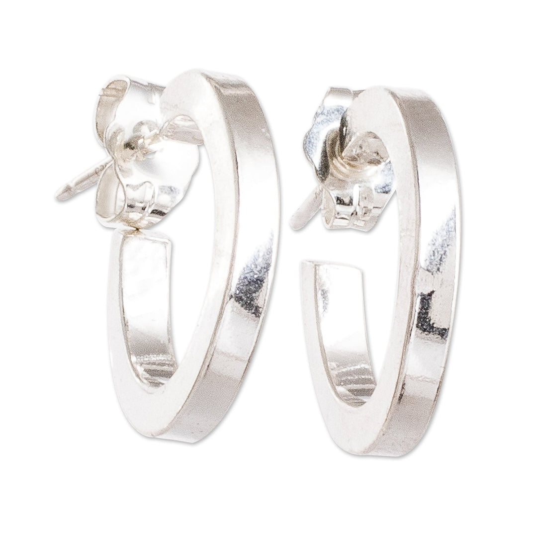 Sterling Silver Half-Hoop Earrings with Polished Finish - Classic Flair