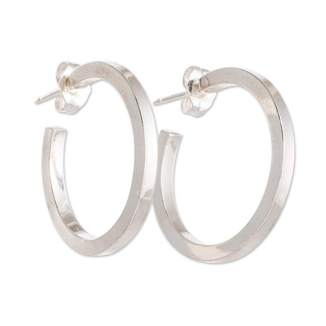 Sterling Silver Half-Hoop Earrings with Lustrous Finish - Classic Splendor