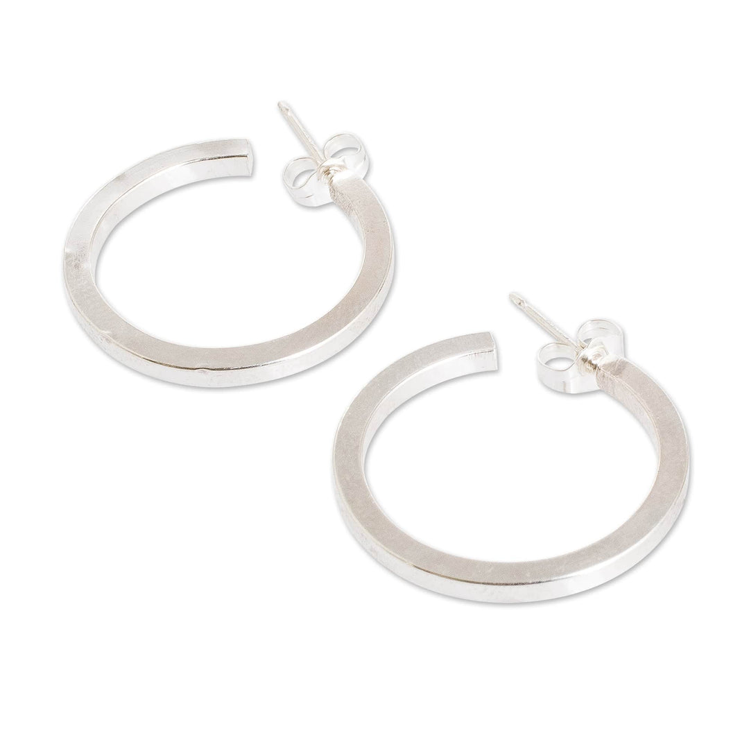 Sterling Silver Half-Hoop Earrings with Lustrous Finish - Classic Splendor