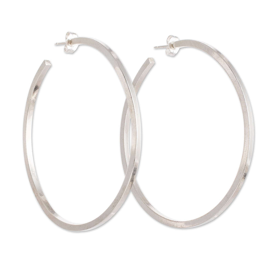 Polished Sterling Silver Half-Hoop Earrings from Guatemala - Classic Appeal