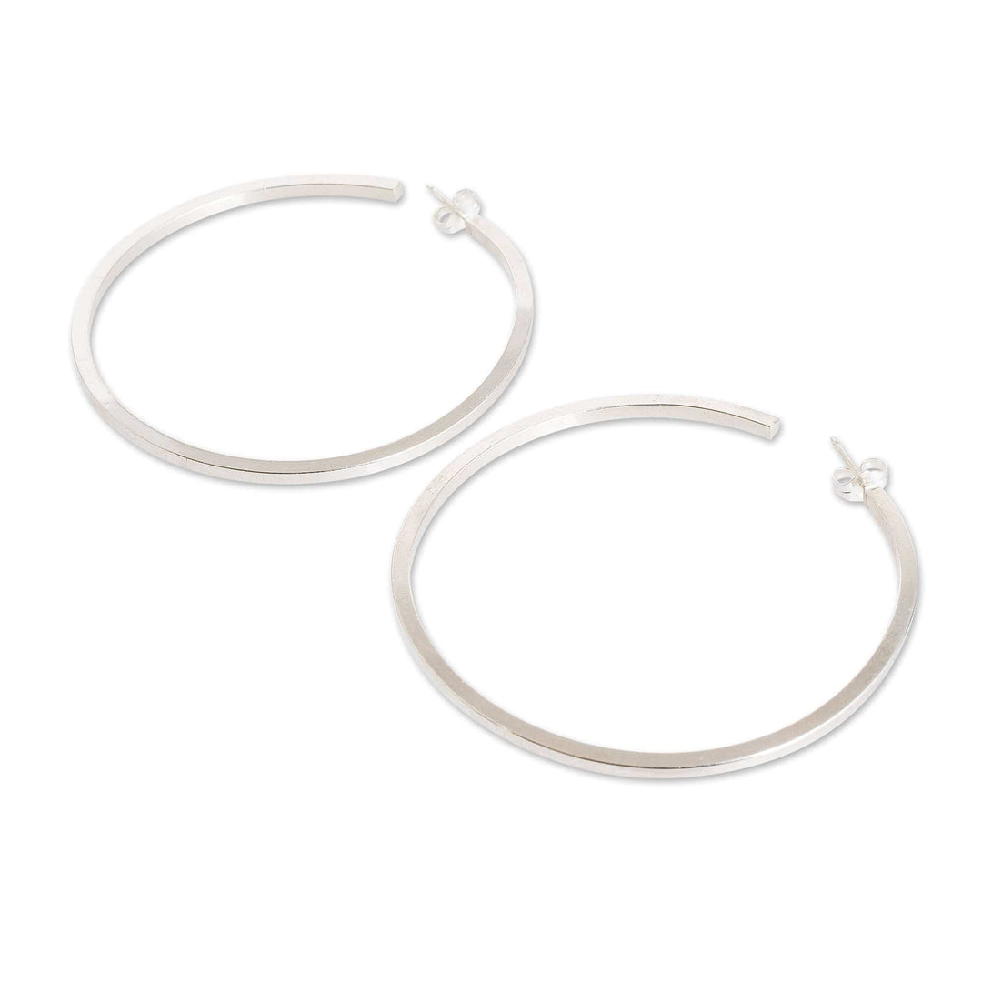 Polished Sterling Silver Half-Hoop Earrings from Guatemala - Classic Appeal