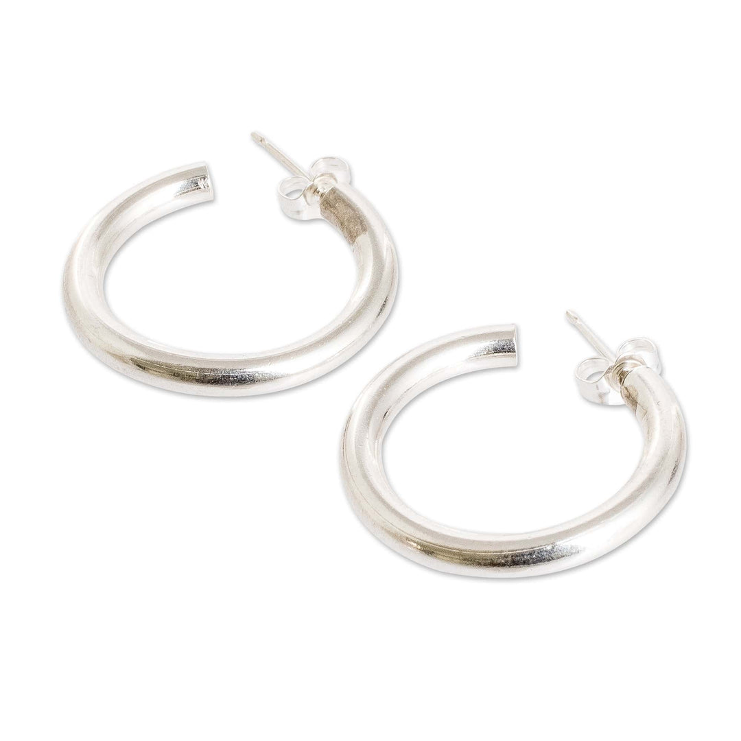 Guatemalan Polished Sterling Silver Half-Hoop Earrings - Lustrous Moon