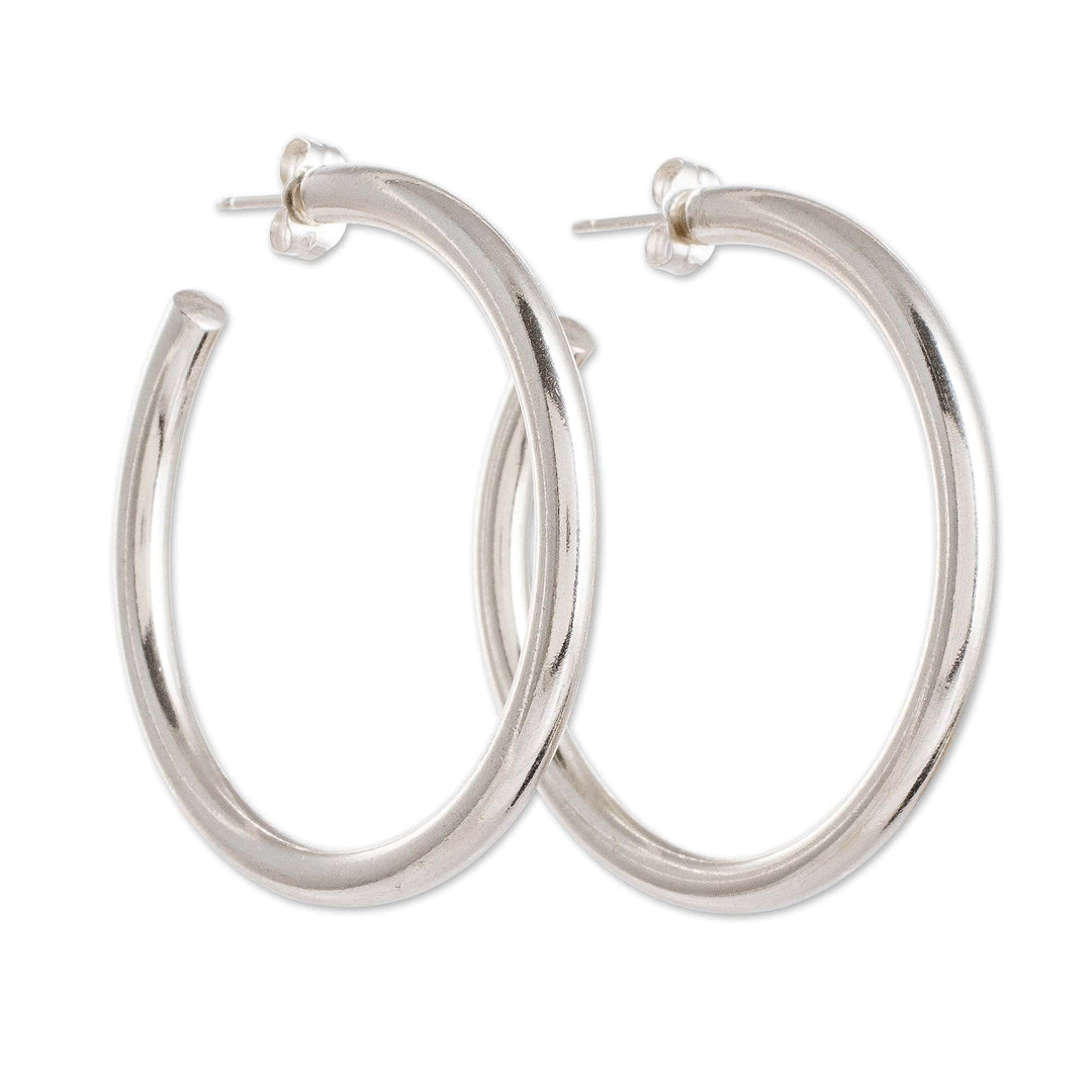 Guatemalan Lustrous Sterling Silver Half-Hoop Earrings - Alluring Moon