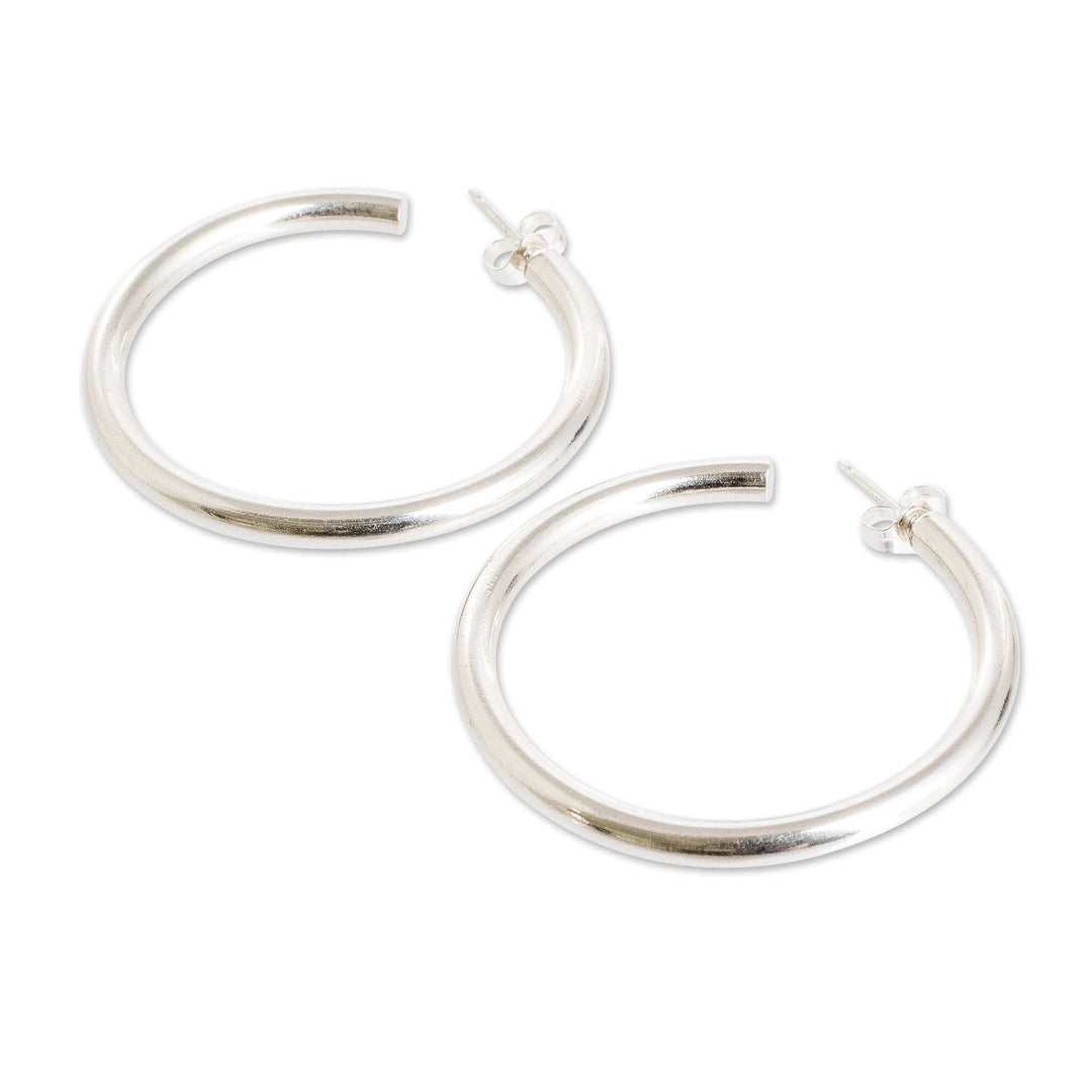 Guatemalan Lustrous Sterling Silver Half-Hoop Earrings - Alluring Moon