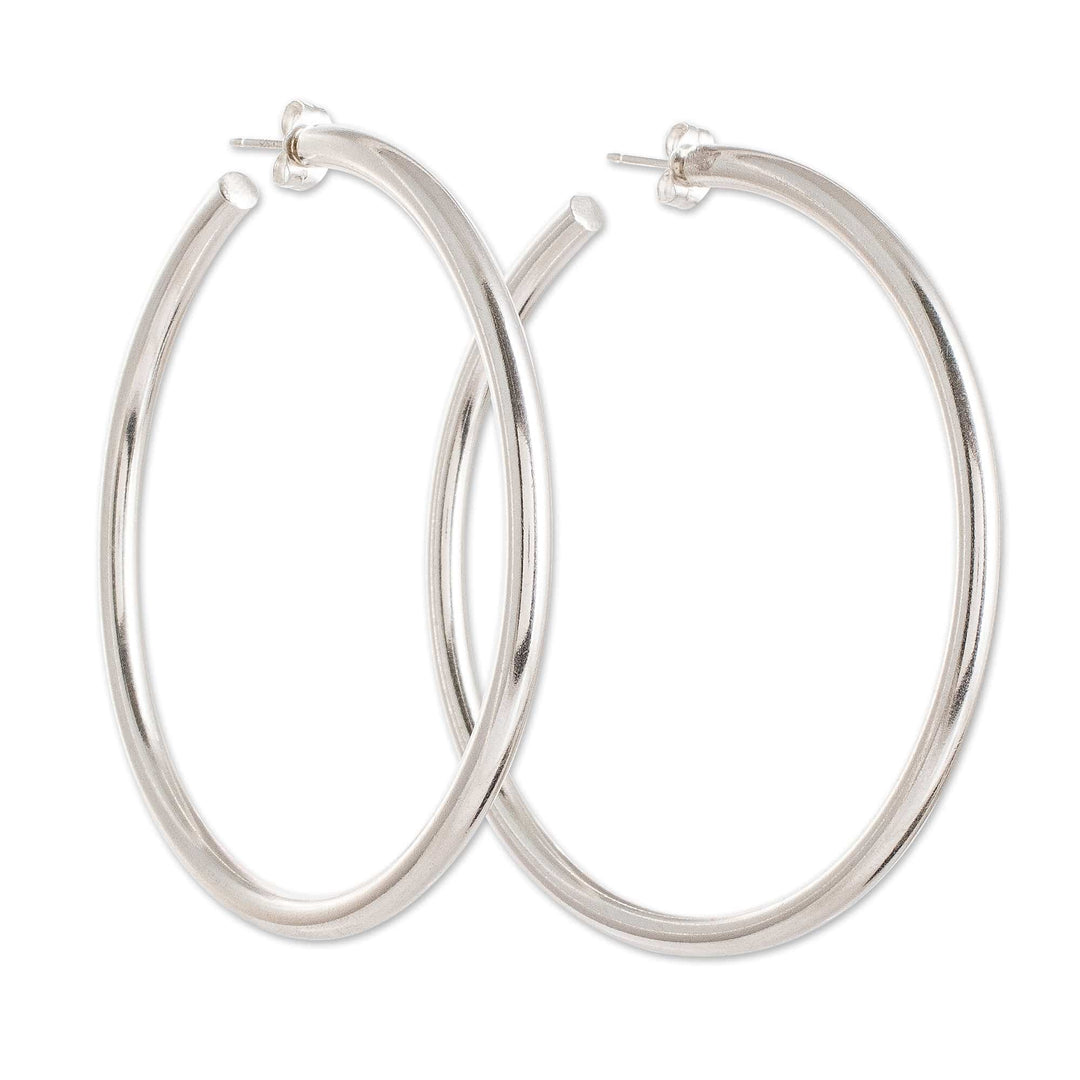 Guatemalan Classic Sterling Silver Half-Hoop Earrings - Magnetic Moon