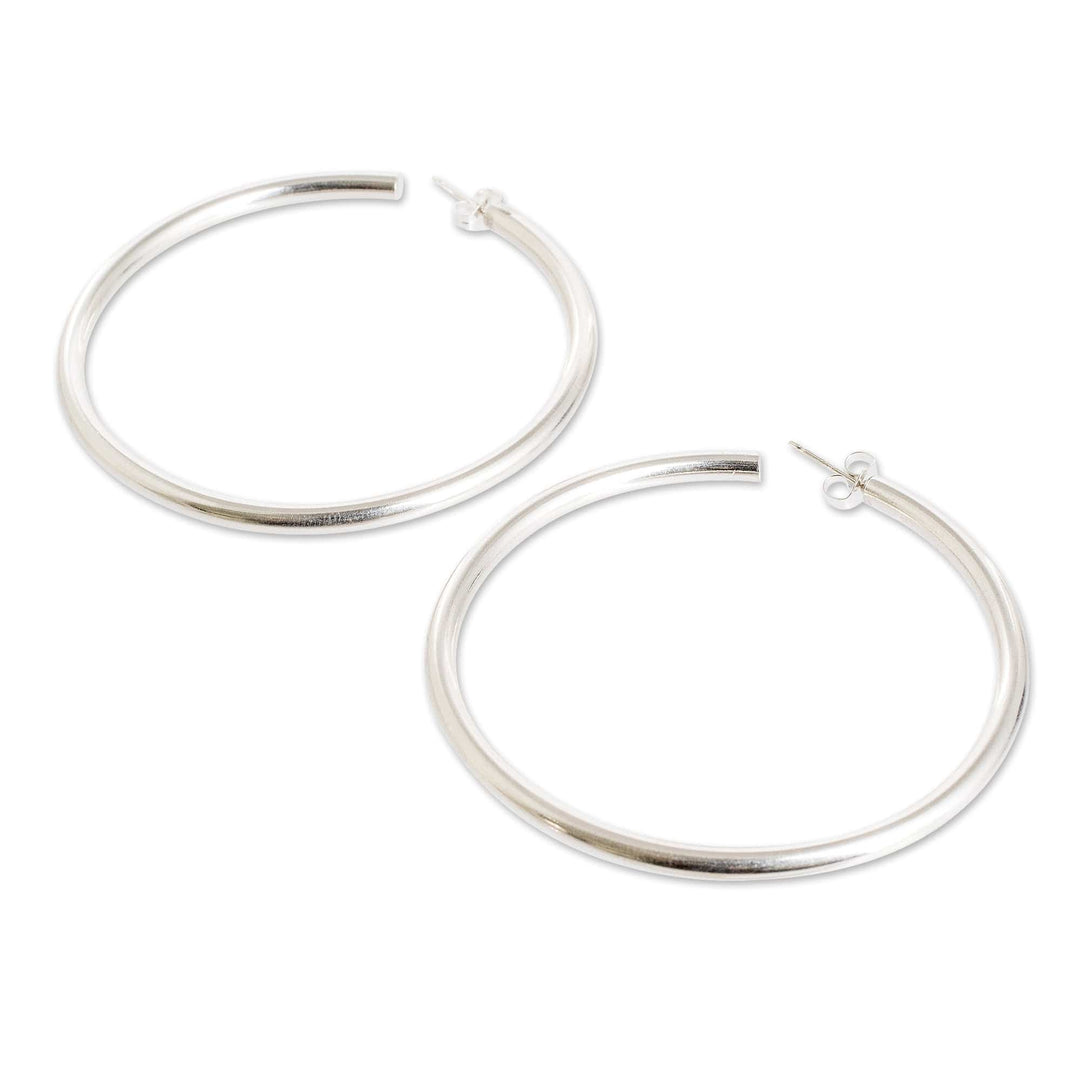 Guatemalan Classic Sterling Silver Half-Hoop Earrings - Magnetic Moon