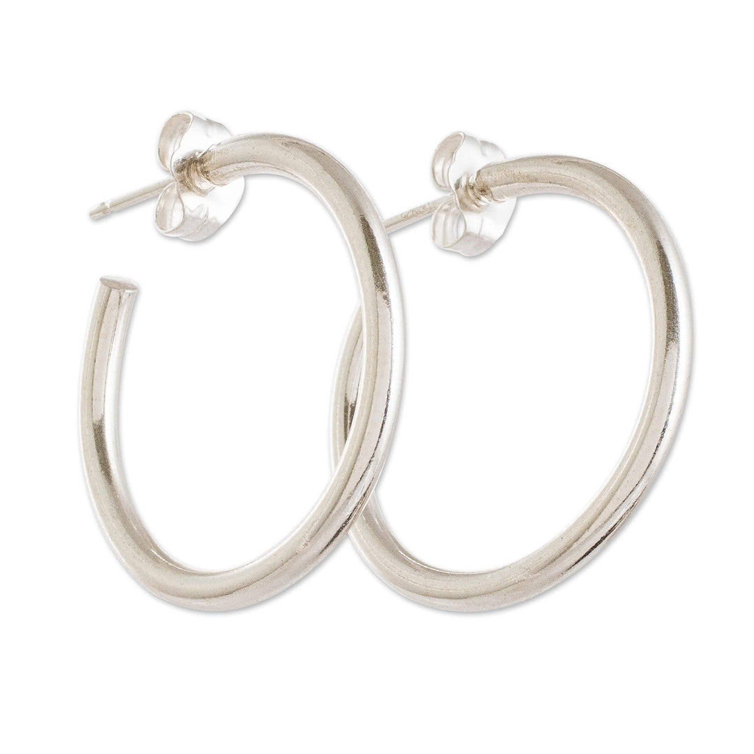 Polished 925 Silver Half-Hoop Earrings Made in Guatemala - Lustrous Circle