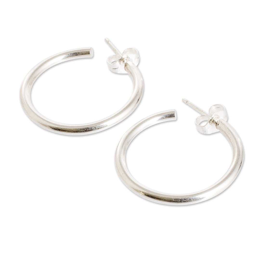 Polished 925 Silver Half-Hoop Earrings Made in Guatemala - Lustrous Circle