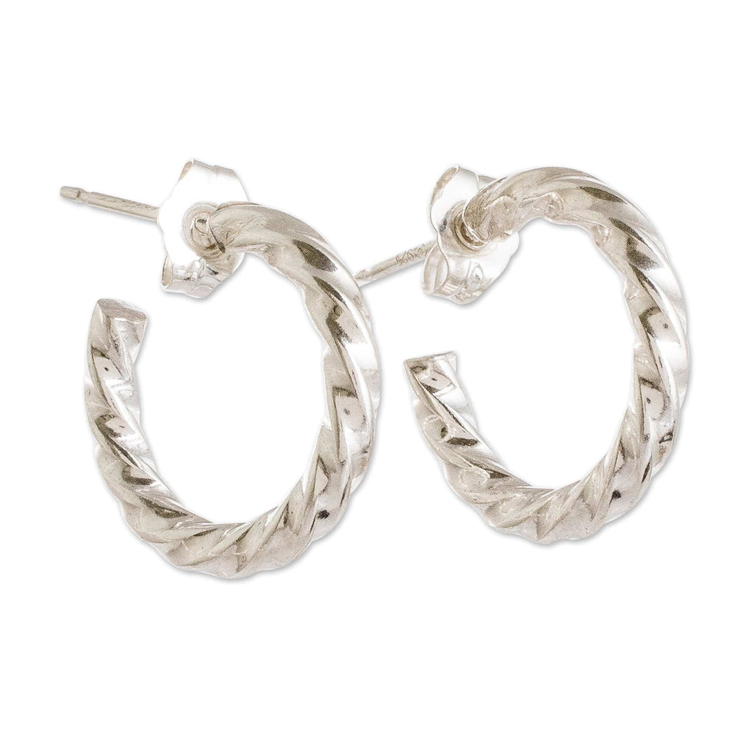 Polished Sterling Silver Torsade Half-Hoop Earrings - Moon Spectacle