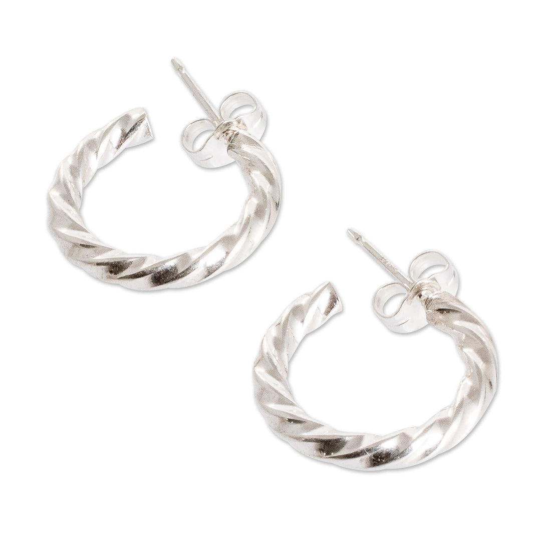 Polished Sterling Silver Torsade Half-Hoop Earrings - Moon Spectacle