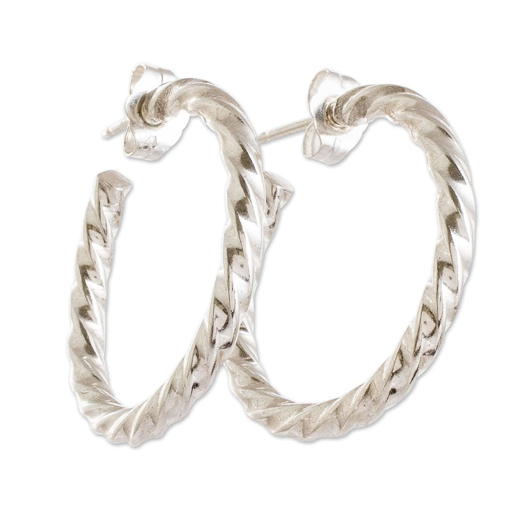 Lustrous Sterling Silver Torsade Half-Hoop Earrings - Moon Inspiration