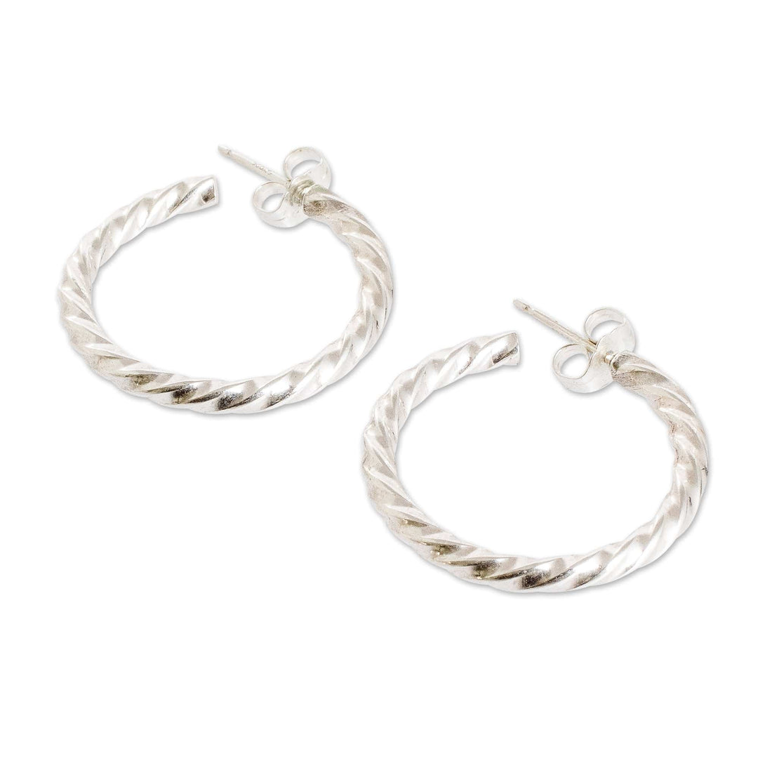 Lustrous Sterling Silver Torsade Half-Hoop Earrings - Moon Inspiration