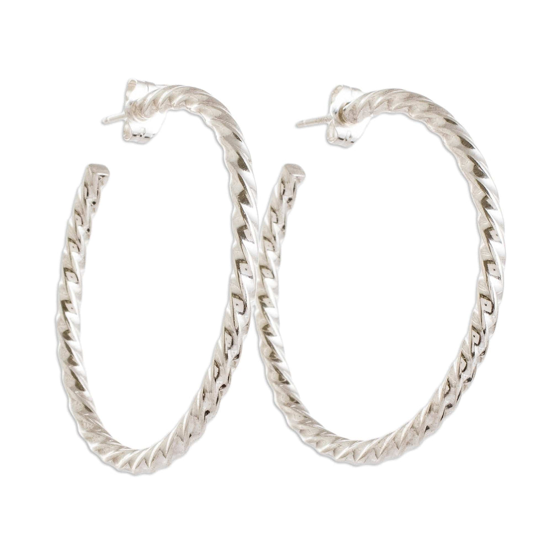 Guatemalan Sterling Silver Torsade Half-Hoop Earrings - Moon Charm