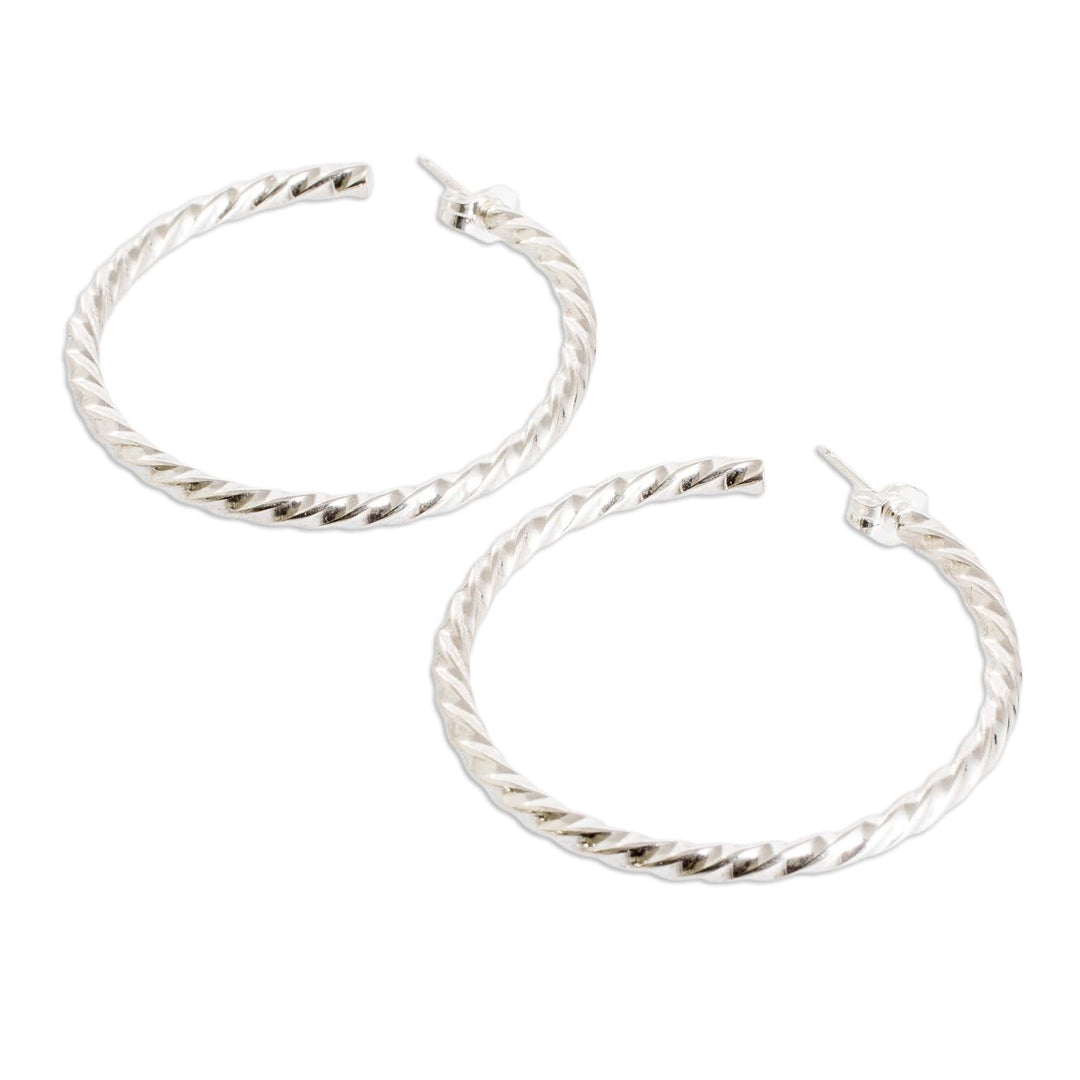 Guatemalan Sterling Silver Torsade Half-Hoop Earrings - Moon Charm