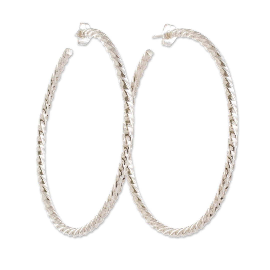 Sterling Silver Torsade Half-Hoop Earrings from Guatemala - Moon Glam