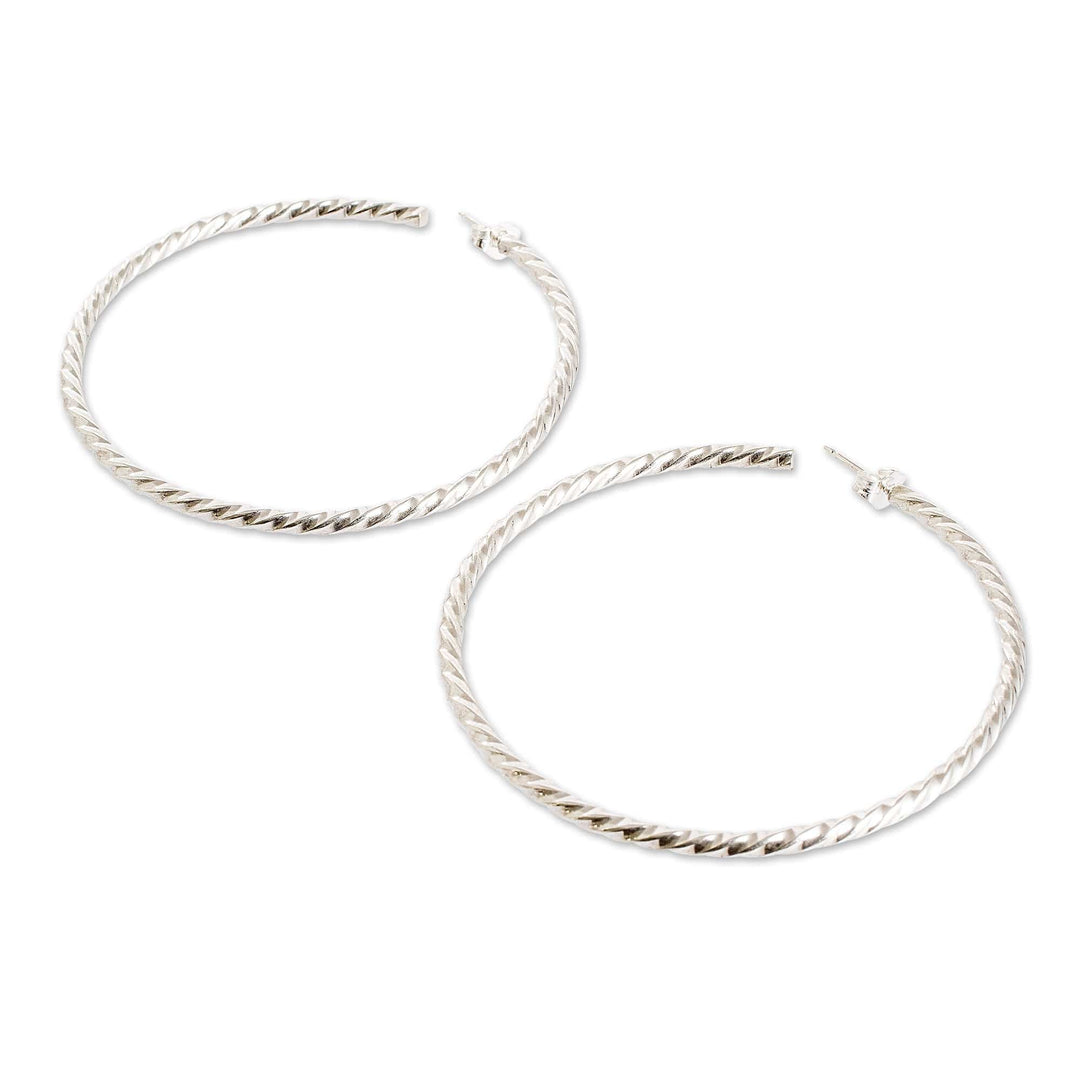 Sterling Silver Torsade Half-Hoop Earrings from Guatemala - Moon Glam