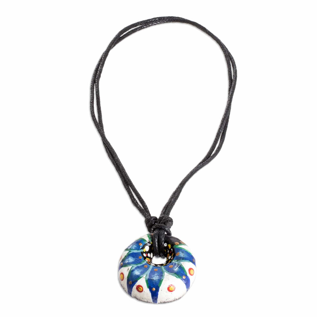 Blue Ceramic Pendant Necklace with Adjustable Cotton Cord - Heaven's Blue Grace