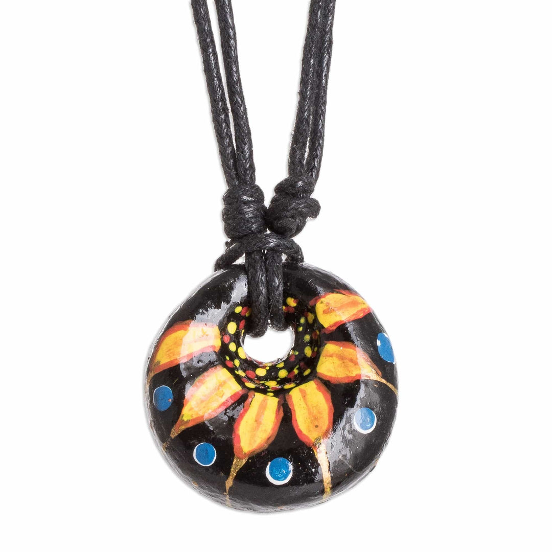 Floral Adjustable Painted Ceramic Pendant Necklace in Yellow - Night's Yellow Grace