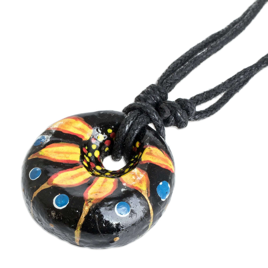 Floral Adjustable Painted Ceramic Pendant Necklace in Yellow - Night's Yellow Grace