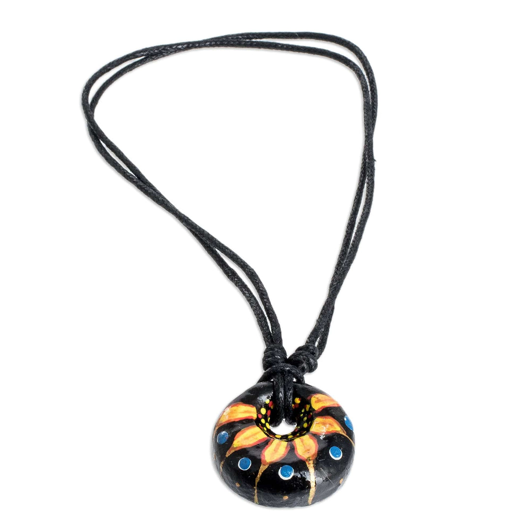 Floral Adjustable Painted Ceramic Pendant Necklace in Yellow - Night's Yellow Grace
