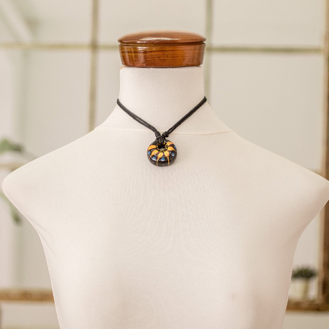 Floral Adjustable Painted Ceramic Pendant Necklace in Yellow - Night's Yellow Grace