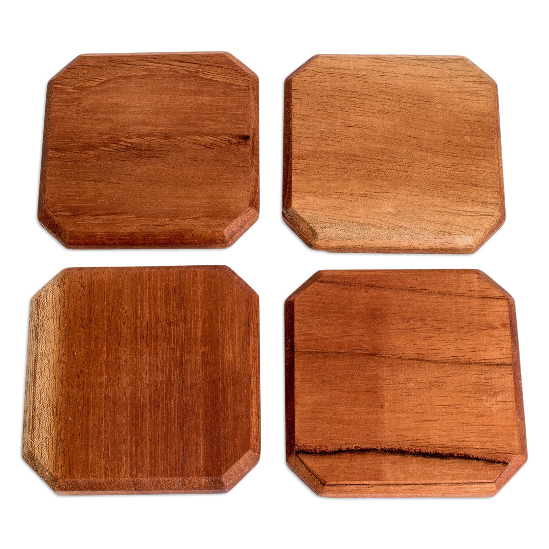 Set of 4 Hand-Carved Geometric Cedarwood Coasters - Nobility Stage