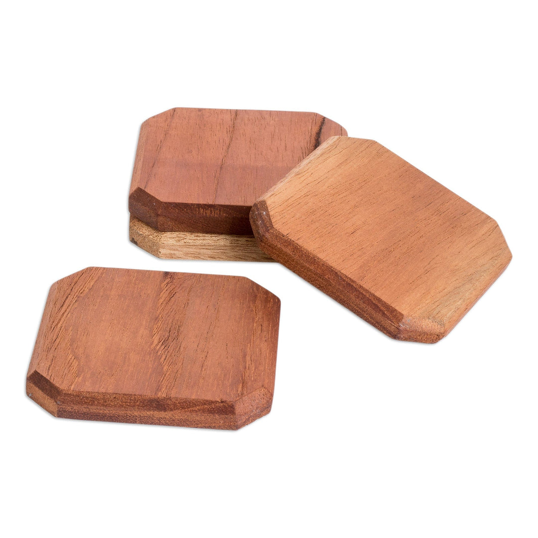 Set of 4 Hand-Carved Geometric Cedarwood Coasters - Nobility Stage