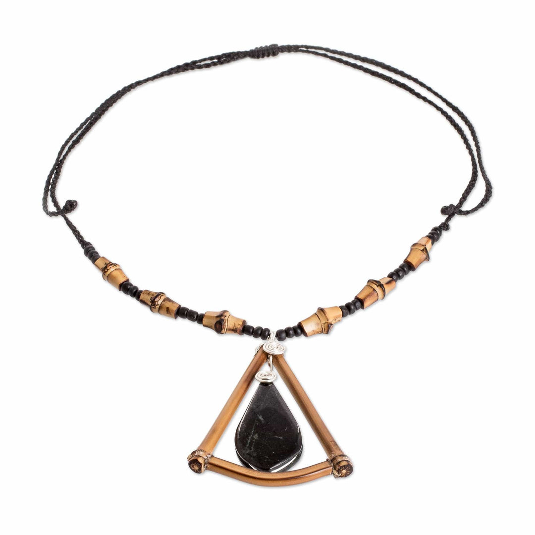 Handmade Black Jade and Bamboo Beaded Pendant Necklace - Natural Radiance