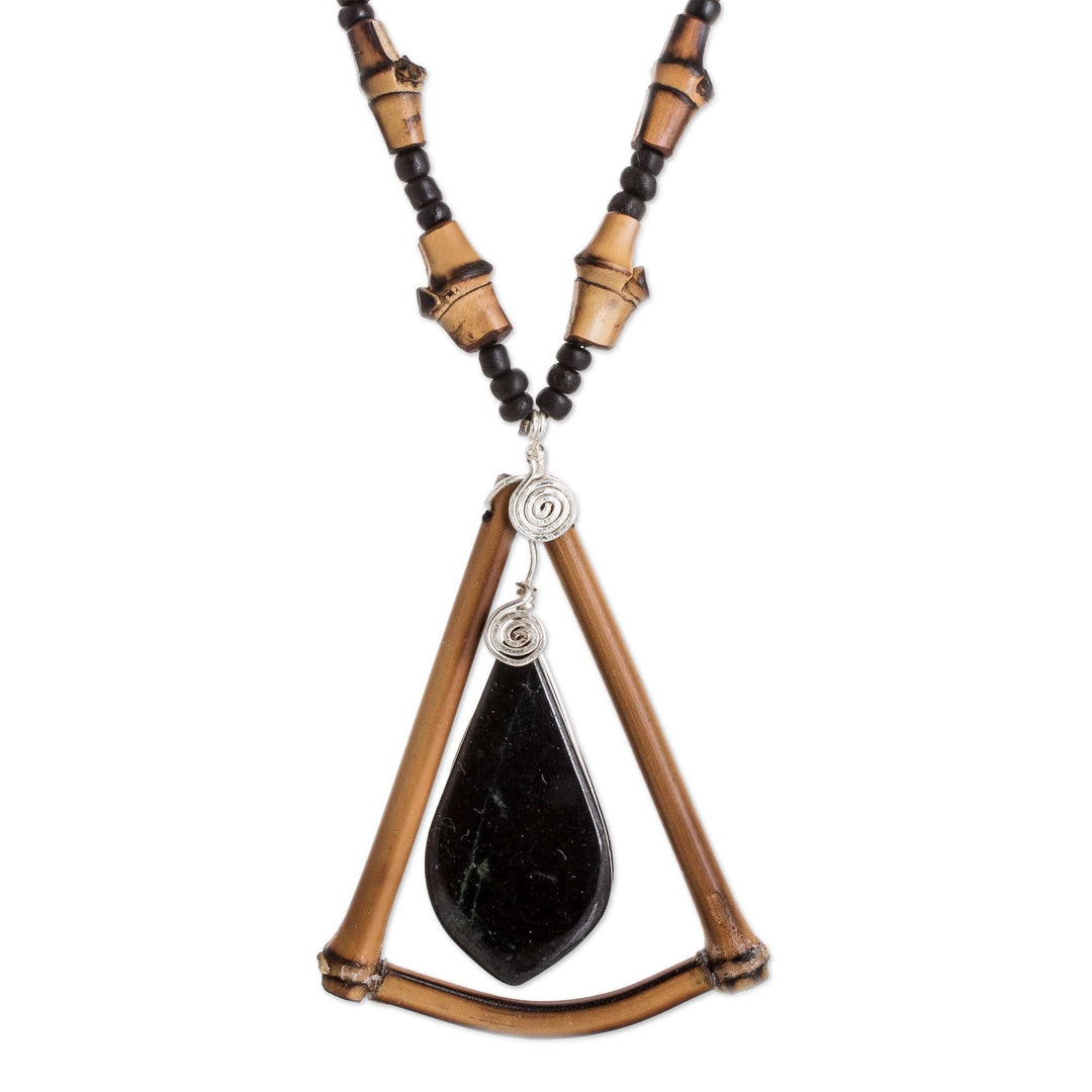 Handmade Black Jade and Bamboo Beaded Pendant Necklace - Natural Radiance