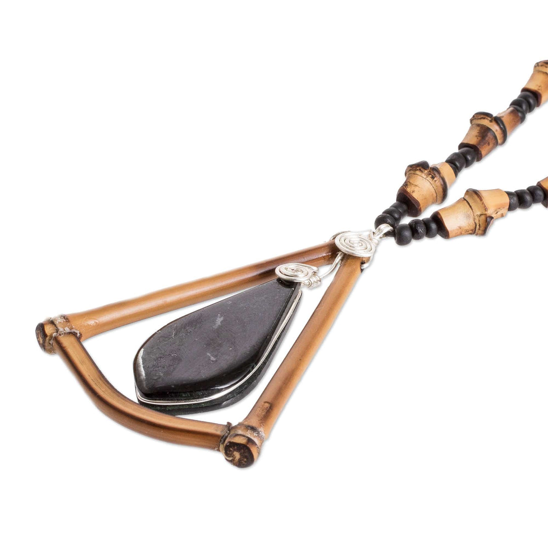 Handmade Black Jade and Bamboo Beaded Pendant Necklace - Natural Radiance