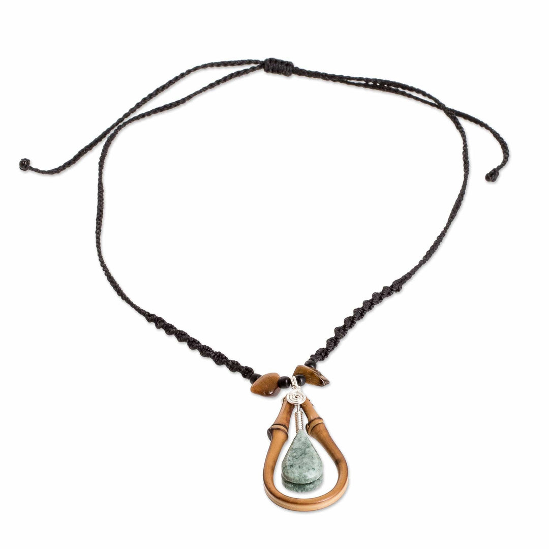 Handmade Light Green Jade and Bamboo Beaded Pendant Necklace - Natural Delicacy