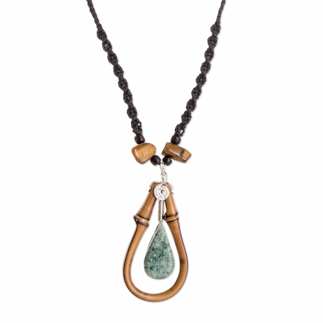Handmade Light Green Jade and Bamboo Beaded Pendant Necklace - Natural Delicacy