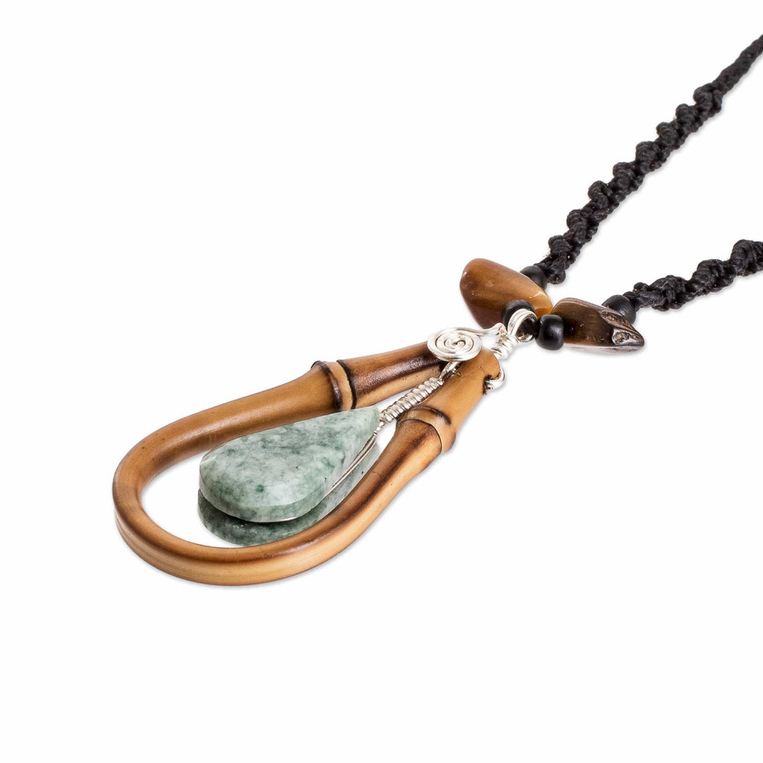 Handmade Light Green Jade and Bamboo Beaded Pendant Necklace - Natural Delicacy