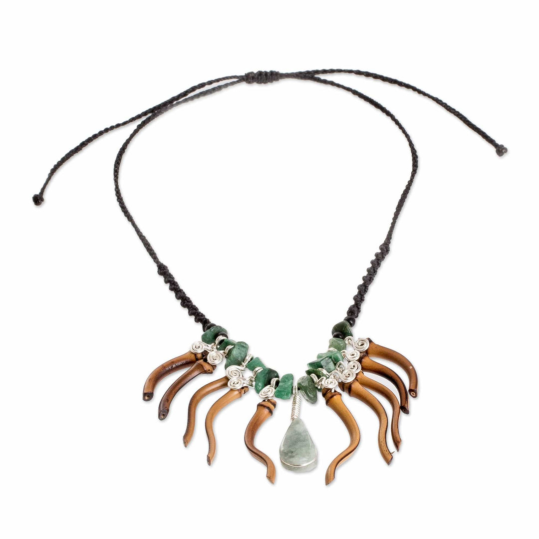 Handmade Apple Green Jade and Bamboo Statement Necklace - Natural Magnificence