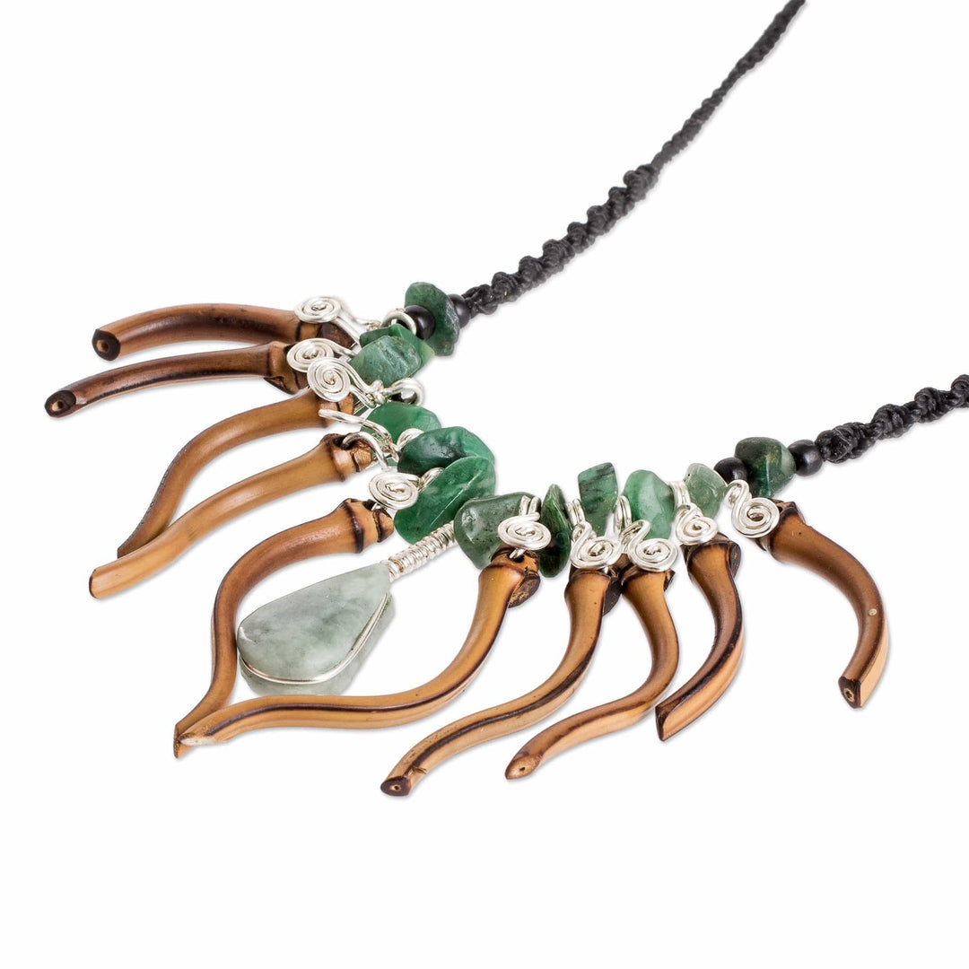 Handmade Apple Green Jade and Bamboo Statement Necklace - Natural Magnificence