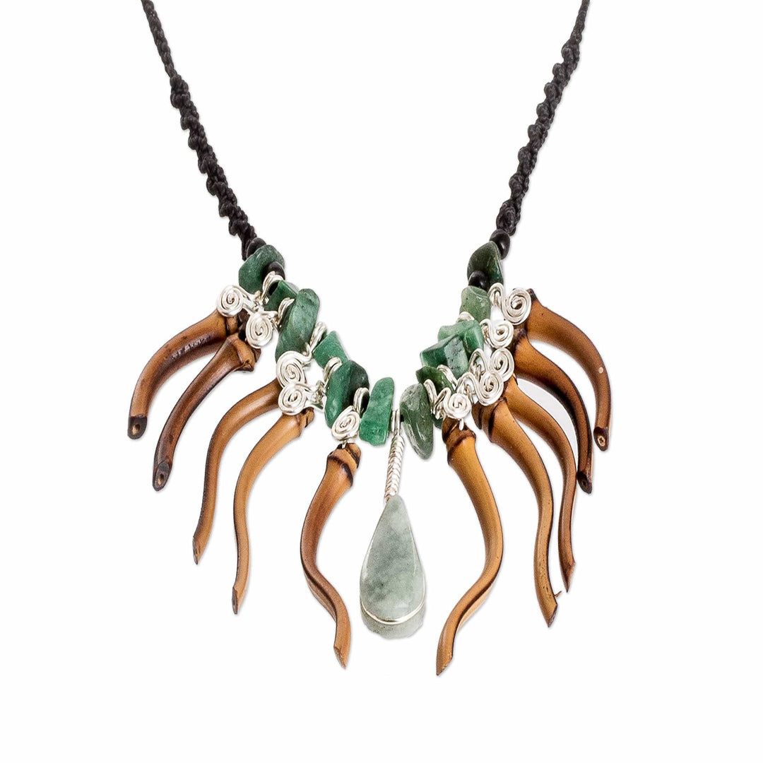 Handmade Apple Green Jade and Bamboo Statement Necklace - Natural Magnificence