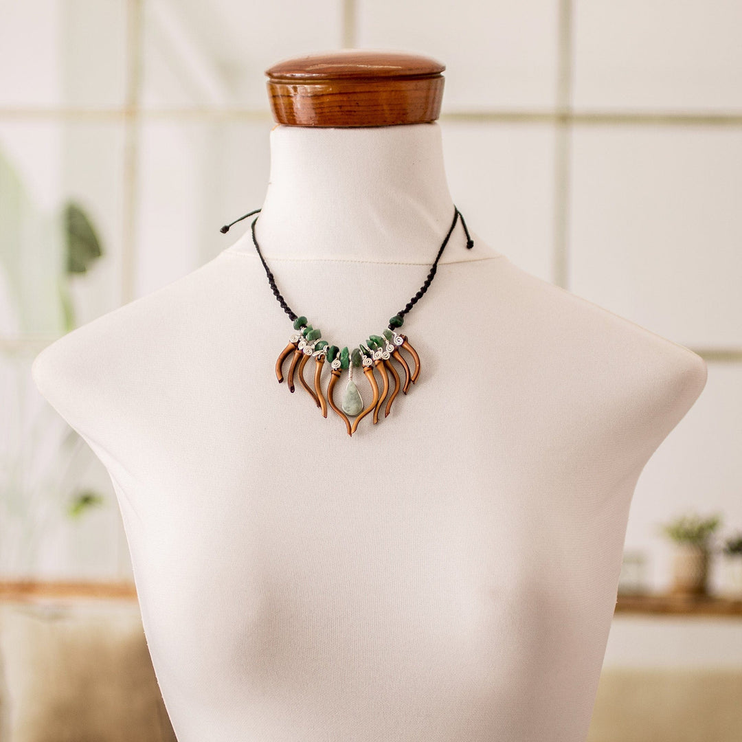 Handmade Apple Green Jade and Bamboo Statement Necklace - Natural Magnificence
