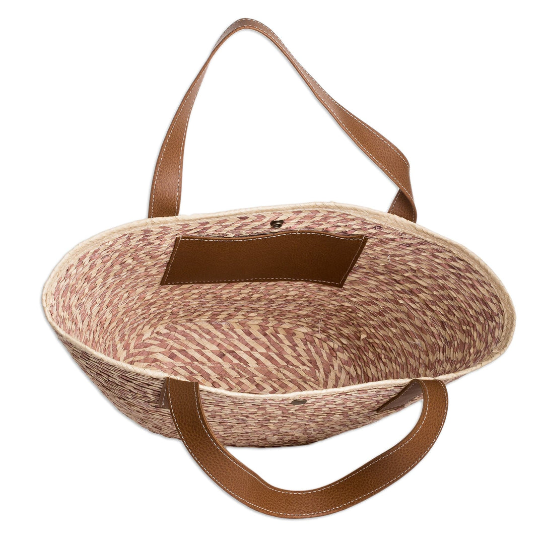 Handcrafted Beige and Pink Natural Fiber Shoulder Bag - Las Flores Beach