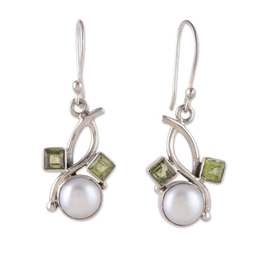 Floral-Inspired Cultured Pearl and Peridot Dangle Earrings - Pure & Lucky