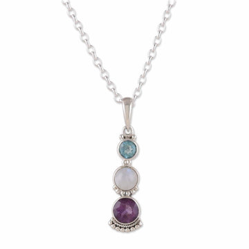 One-Carat Multi-Gemstone Pendant Necklace from India - Celestial Trinity
