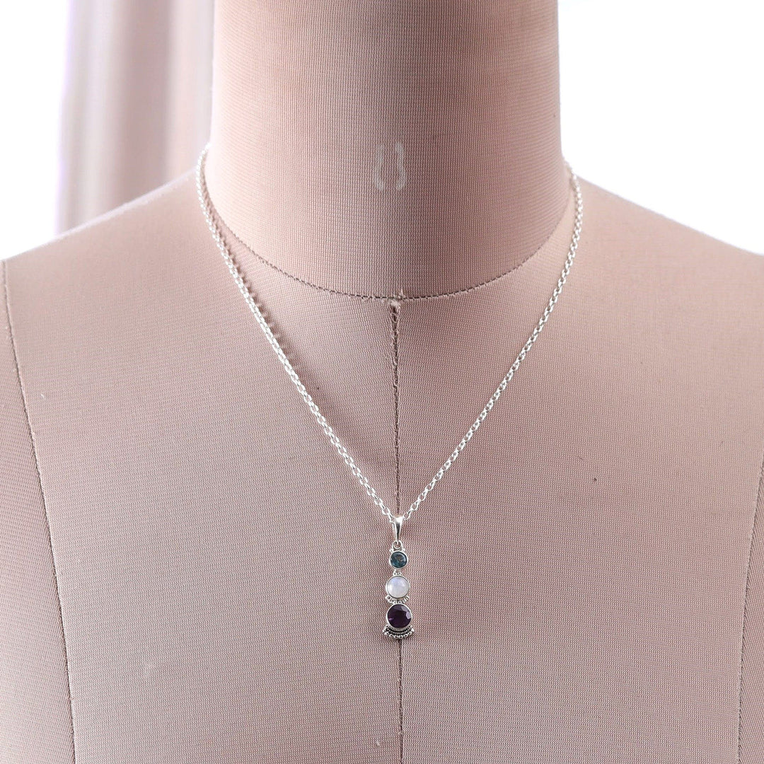 One-Carat Multi-Gemstone Pendant Necklace from India - Celestial Trinity