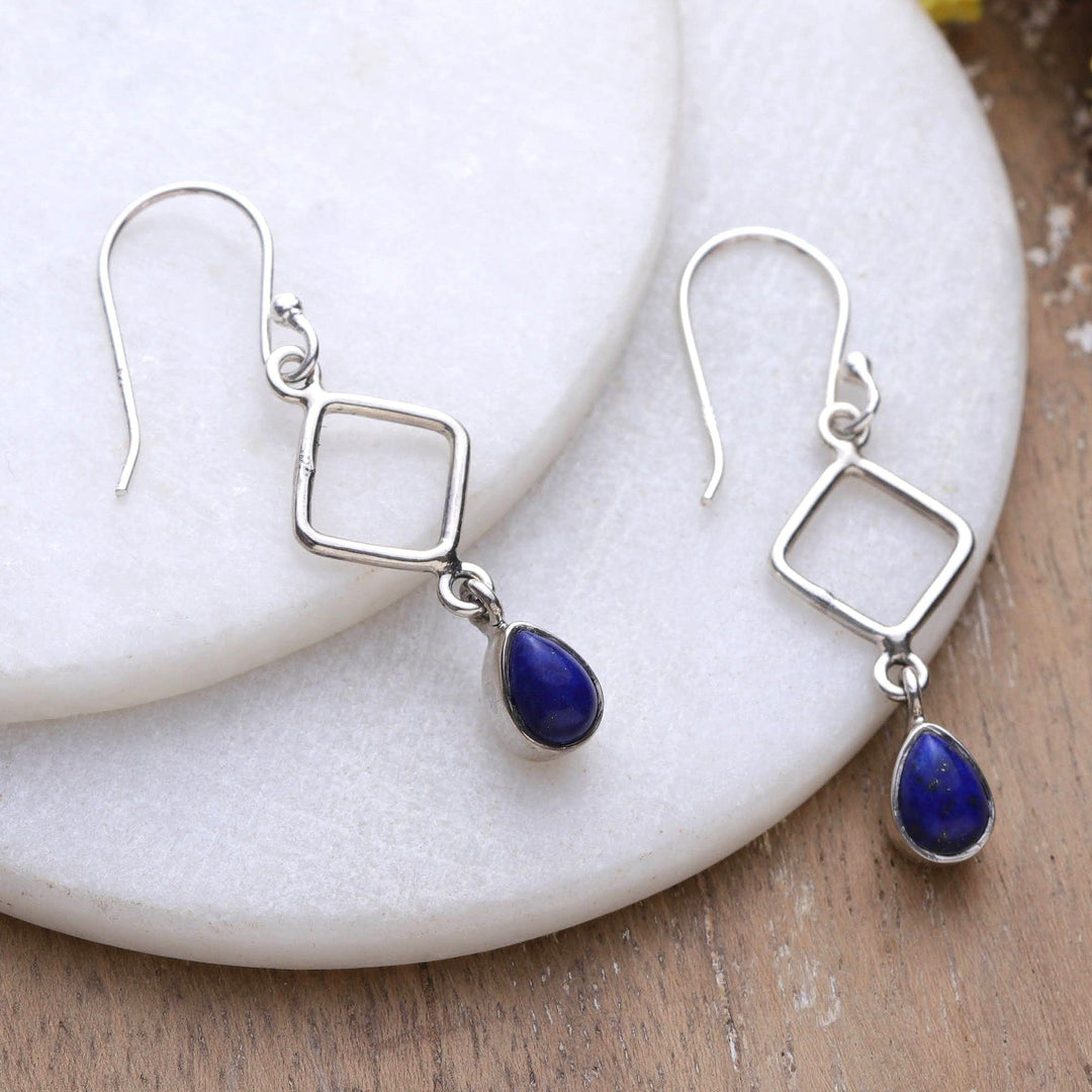 Geometric Diamond-Shaped Lapis Lazuli Dangle Earrings - Modern Blue