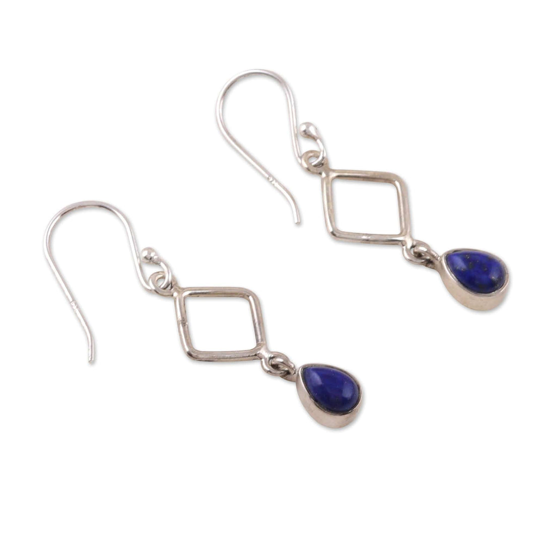 Geometric Diamond-Shaped Lapis Lazuli Dangle Earrings - Modern Blue