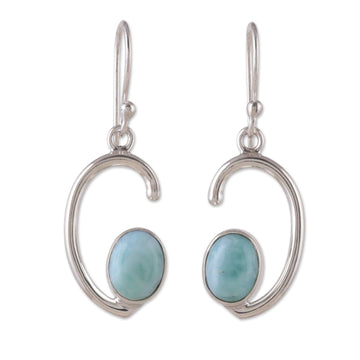 Half-Moon Dangle Earrings with Natural Larimar Stones - Healing Moons