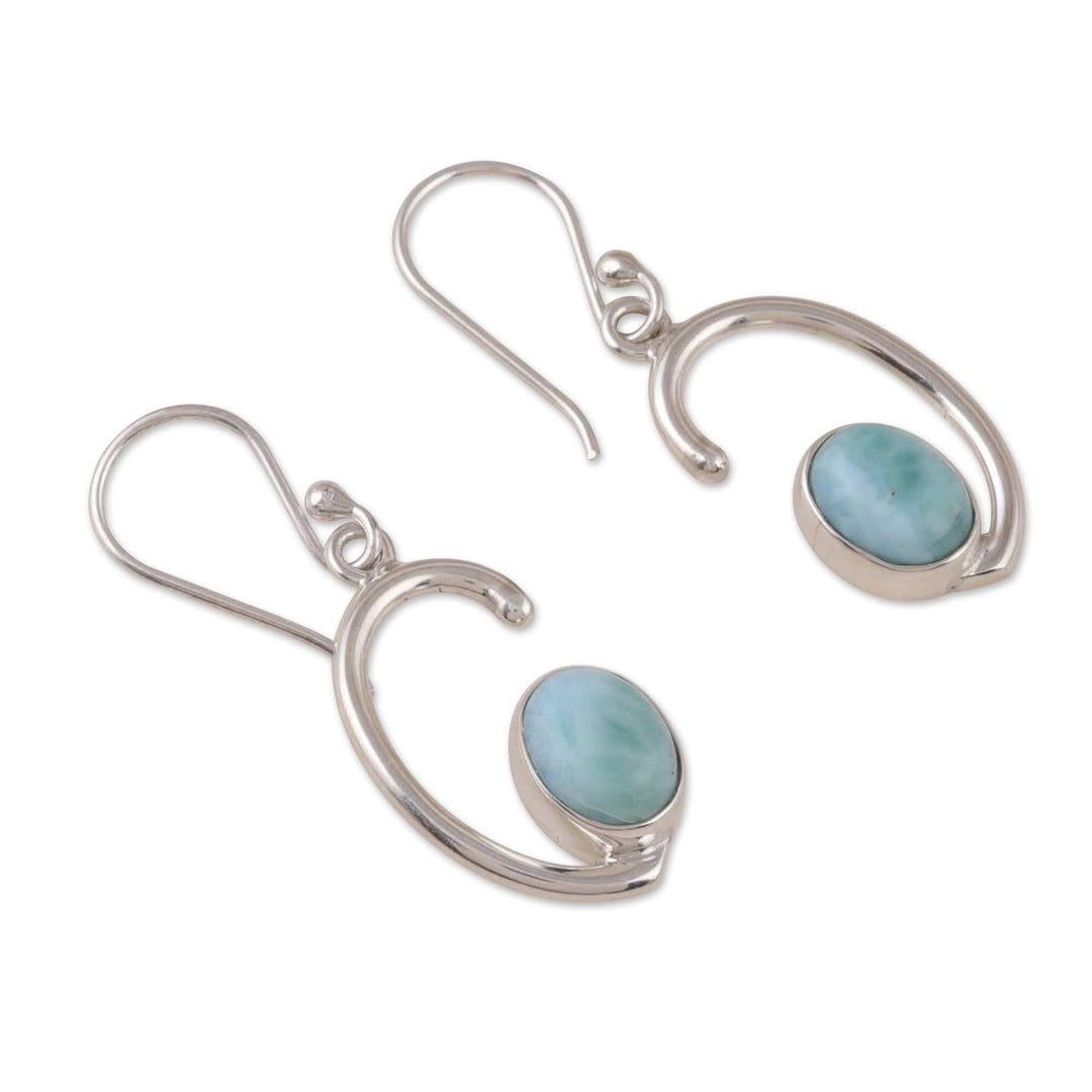 Half-Moon Dangle Earrings with Natural Larimar Stones - Healing Moons