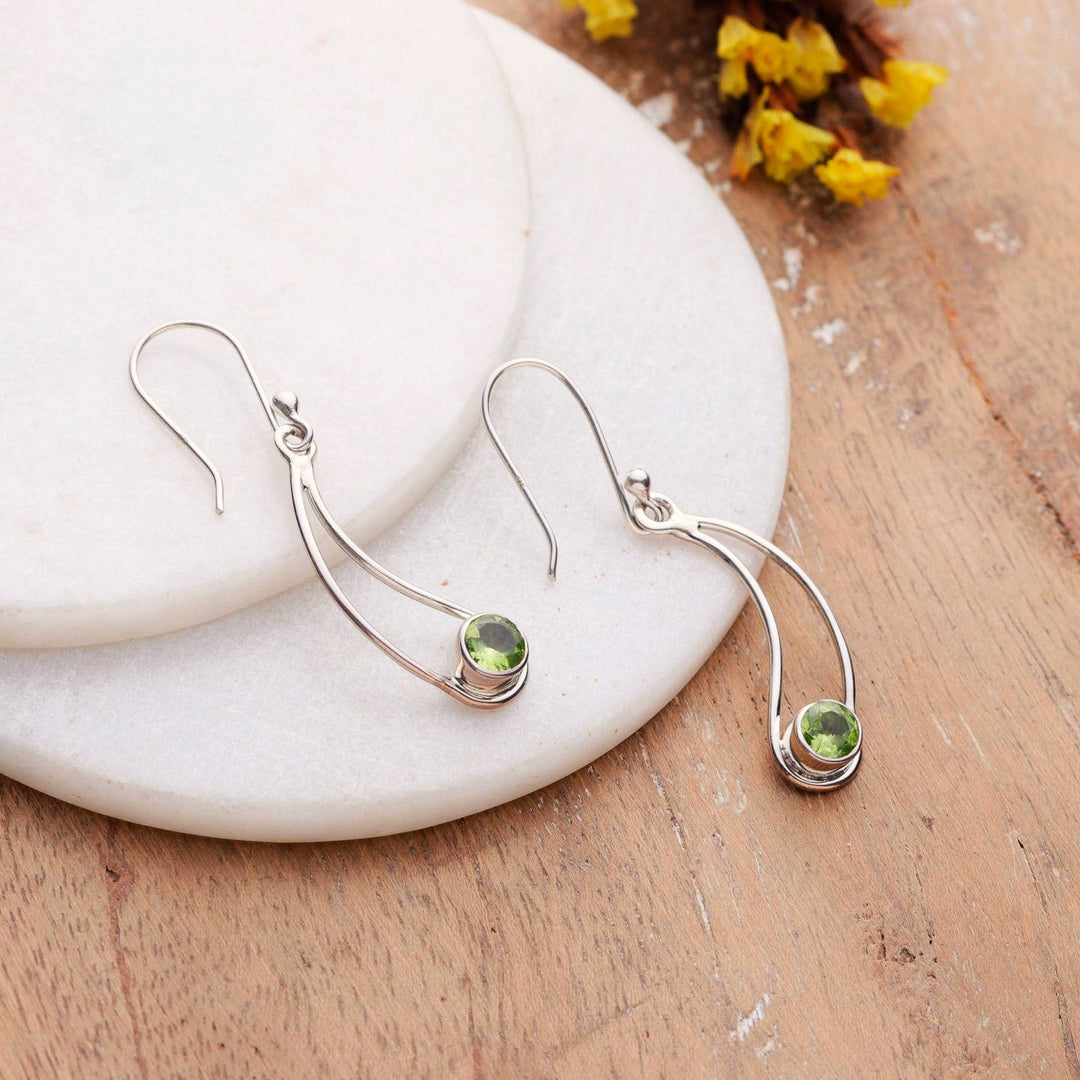 Abstract and Modern One-Carat Peridot Dangle Earrings - Abstract Fortune